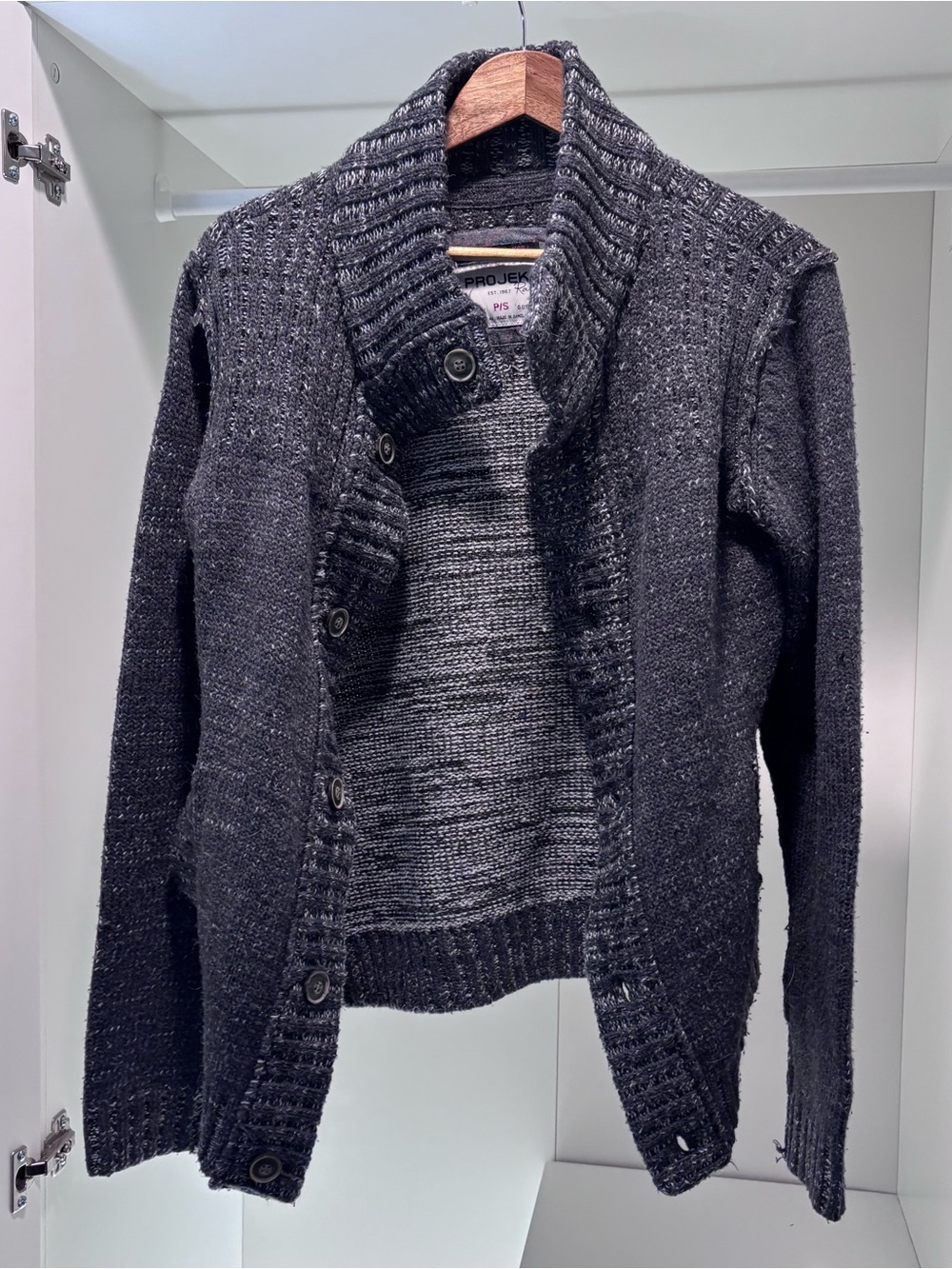Men's Shawl Collar Button Cardigan Sweater - Charcoal
